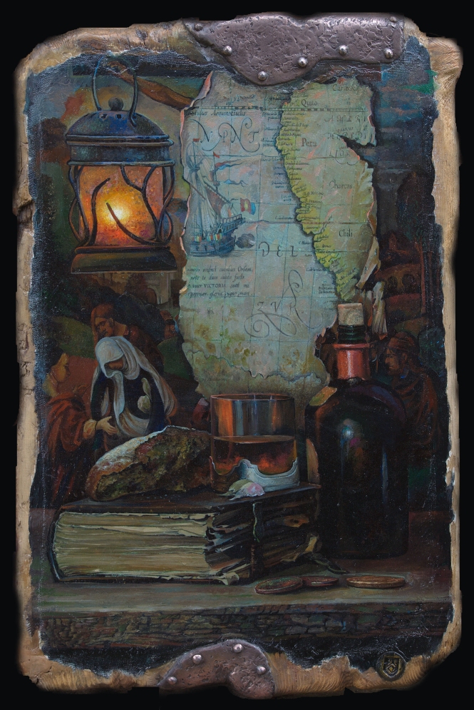 Painting for sale online - Still life with a map.