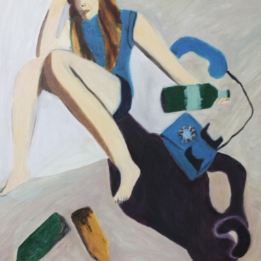Painting for sale online - Drunk woman waiting for important call