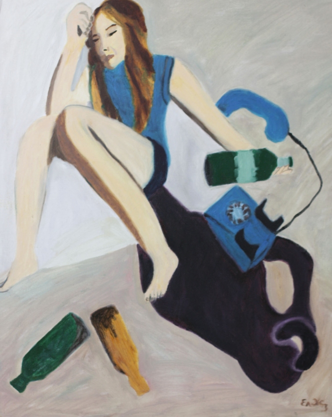 Painting for sale online - Drunk woman waiting for important call