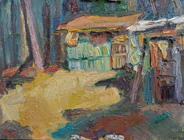 Painting for sale online - A ruined barn in the spring sun