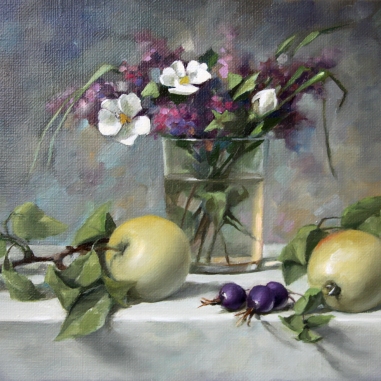 Painting for sale online - Still life with black rose hips