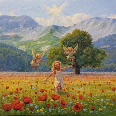 Painting for sale online - Happy Childhood. Valley of Angels