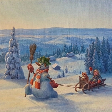 Painting for sale online - Fun rides. Tra-ta-ta, we're taking a cat with us!!!