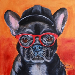 Painting for sale online - Bad gay. French bulldog in a cap and glasses.