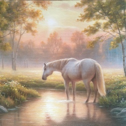 Painting for sale online - Landscape with a white horse
