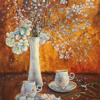Painting for sale online - Delicate bouquet and Chinese porcelain.