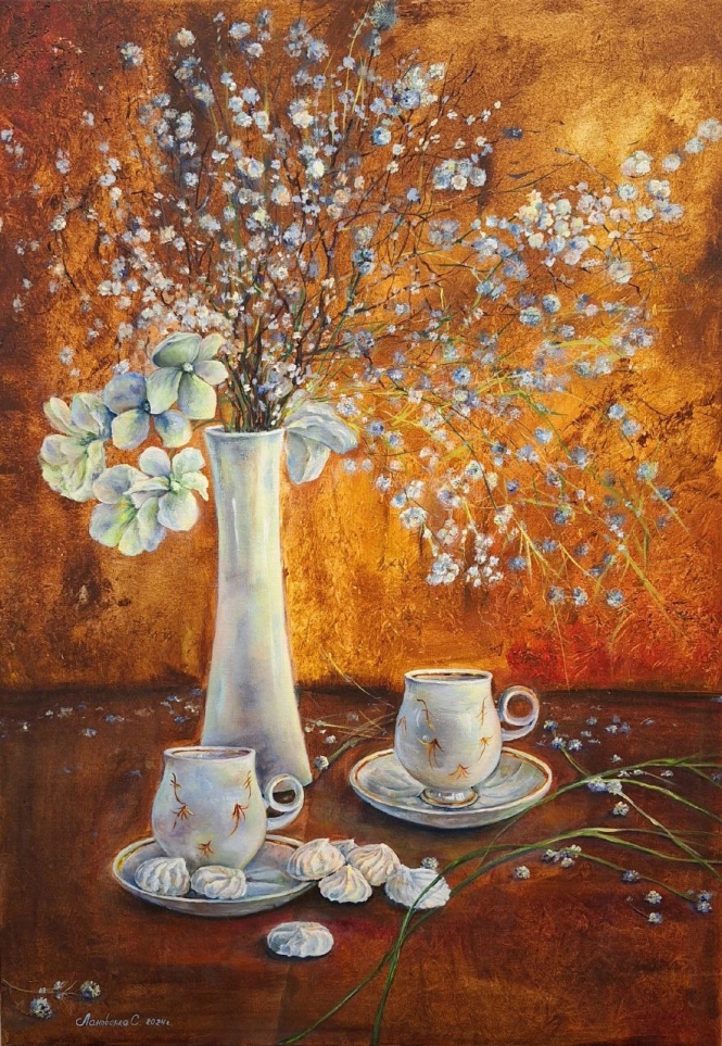 Painting for sale online - Delicate bouquet and Chinese porcelain.