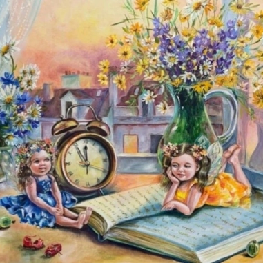 Painting for sale online - Little fairies on the window.