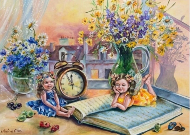 Painting for sale online - Little fairies on the window.