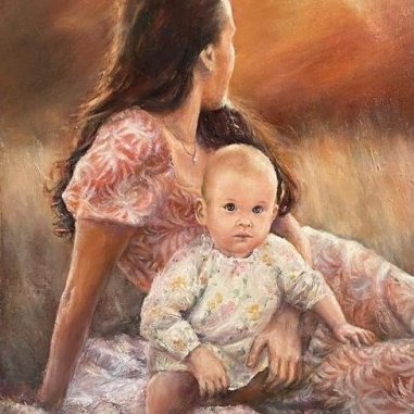 Painting for sale online - PORTRAIT OF A DAUGHTER WITH HER GRANDDAUGHTER