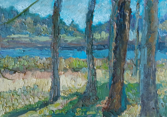 Painting for sale online - Sunlight in a birch tree forest