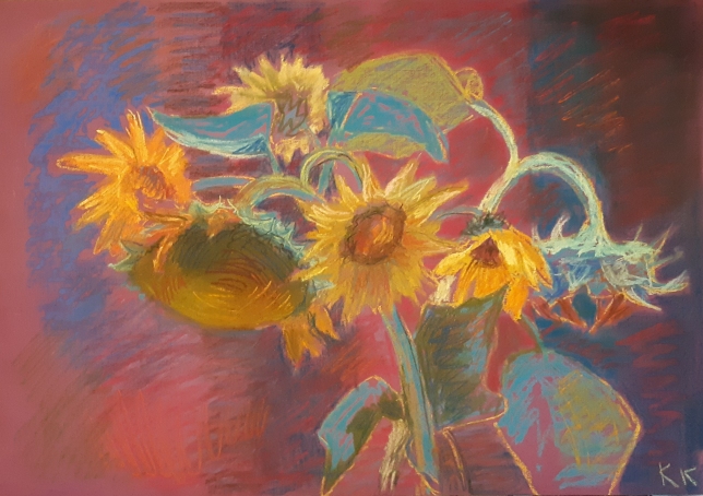 Painting for sale online - Dancing sunflowers (pastel version)