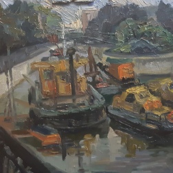 Painting for sale online - Boats at Yauza river