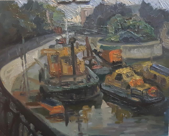 Painting for sale online - Boats at Yauza river