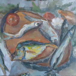 Painting for sale online - Still life with a yellow fish