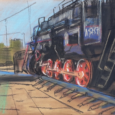 Painting for sale online - Steam locomotive in pastel