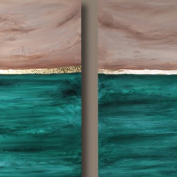 Painting for sale online - Diptych emerald landscape.