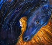 Painting for sale online - Ice and Fire. Girl with a Black Horse.