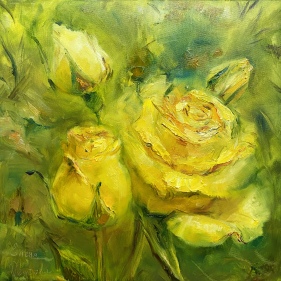 Painting for sale online - Yellow roses in oil.