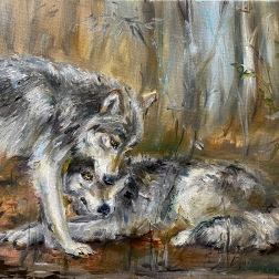 Painting for sale online - A pair of wolves.