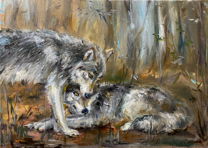Painting for sale online - A pair of wolves.