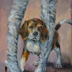 Painting for sale online - Beagle and gray boots.
