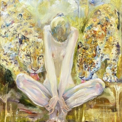 Painting for sale online - Amber leopards.