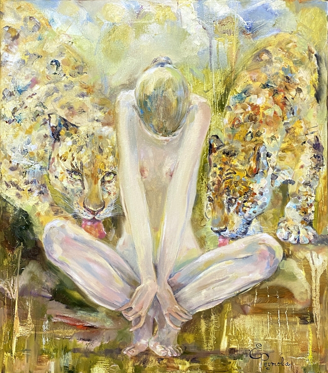 Painting for sale online - Amber leopards.