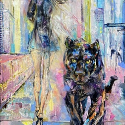 Painting for sale online - Panther. Cat girl.