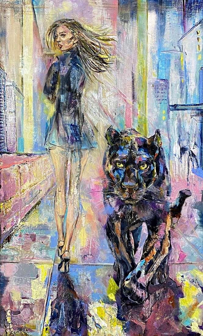 Painting for sale online - Panther. Cat girl.