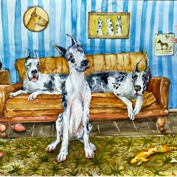 Painting for sale online - Happy marble Great Danes.