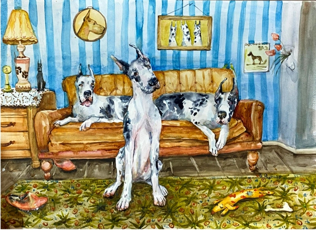Painting for sale online - Happy marble Great Danes.