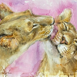 Painting for sale online - Watercolor lions.