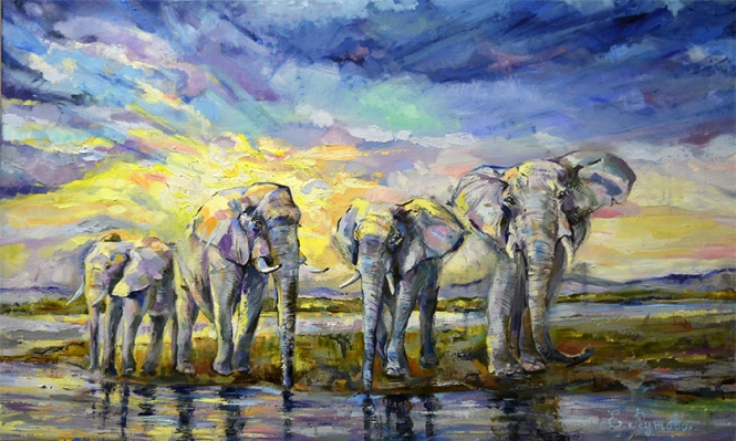 Painting for sale online - Majestic elephants.