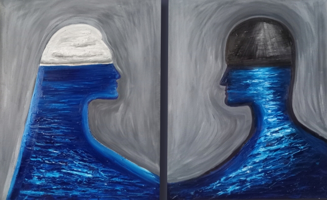 Painting for sale online - Diptych. We are like day and night