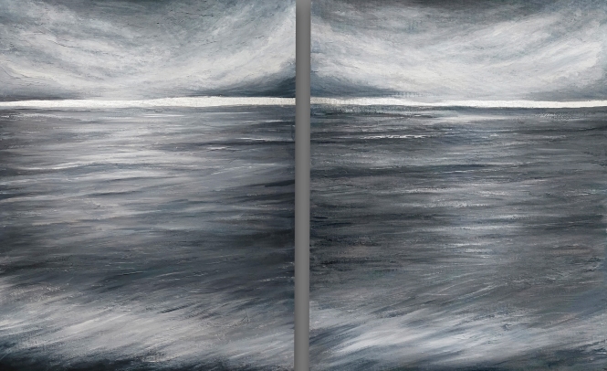 Painting for sale online - With seascape. Diptych Graphite