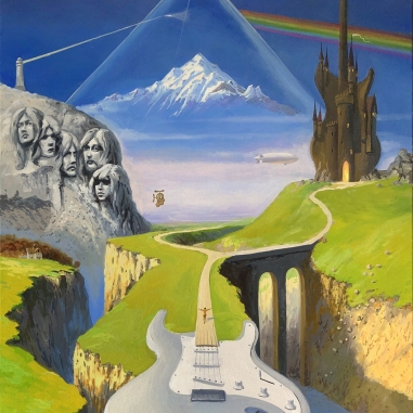 Painting for sale online - A surreal landscape composition about ten rock bands. 