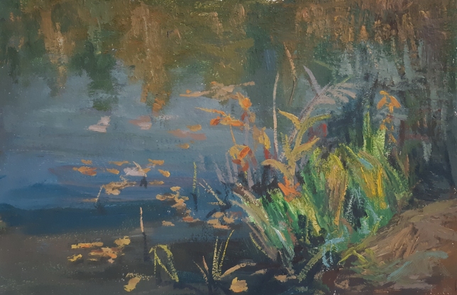 Painting for sale online - Autumn lake with reflection