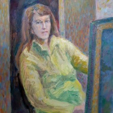 Painting for sale online - Self portrait in a yellow sweater