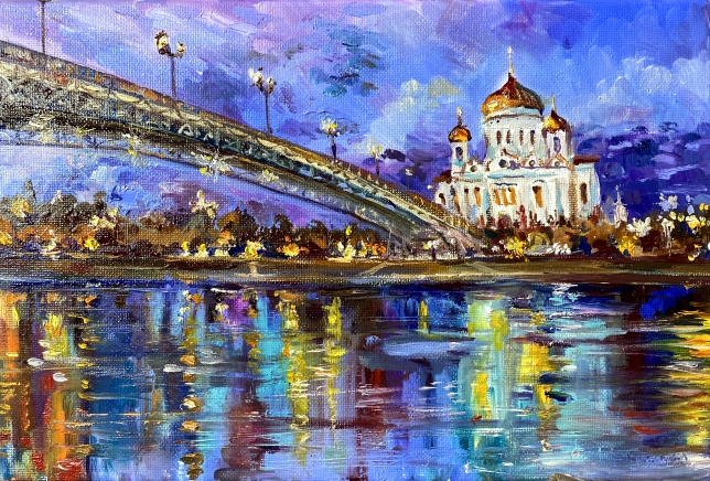Painting for sale online - Patriarchal Bridge next to the Cathedral of Christ the Savior.