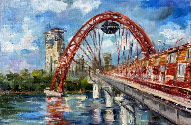 Painting for sale online - Picturesque bridge in Serebryany Bor in Moscow.