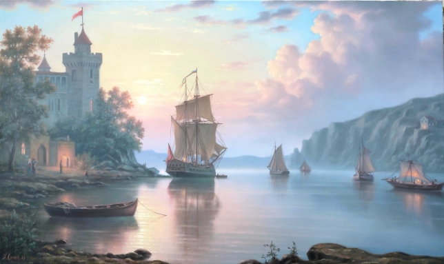Painting for sale online - Landscape with sailboats