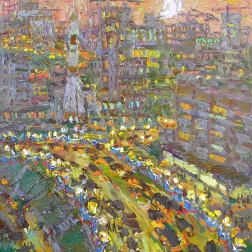 Painting for sale online - The Night Avenue. Soyuz Rocket.