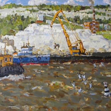 Painting for sale online - Working Days of the Volga River.