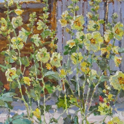 Painting for sale online -  The Yellow Hollyhocks.