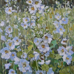 Painting for sale online - The Hollyhocks.