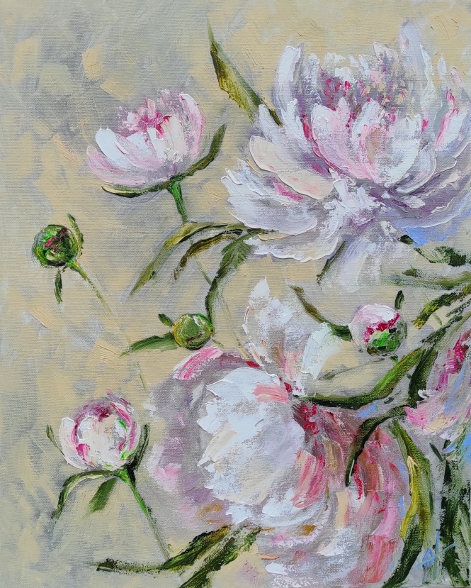 Painting for sale online - Tender Peonies original oil painting on canvas