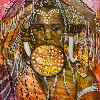 Painting for sale online - Diptych «Mursi Tribe. She»