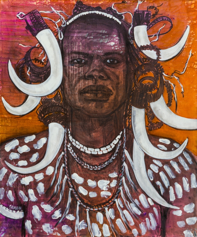 Painting for sale online - Diptych «Mursi Tribe. He»