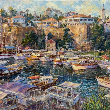 Painting for sale online - Port of Antalya. In the evening
